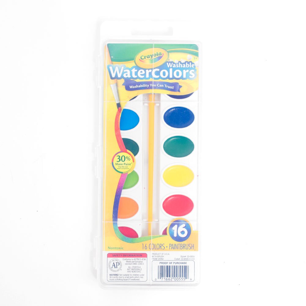 Crayola, Washable, Pan, Watercolor, Paint, 16 Color, Set, Brush